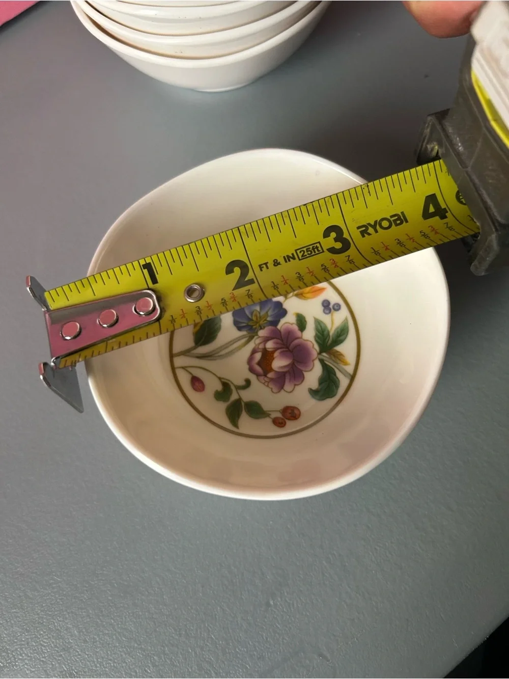 White Floral Porcelain Bowl - Purple Flower Accent